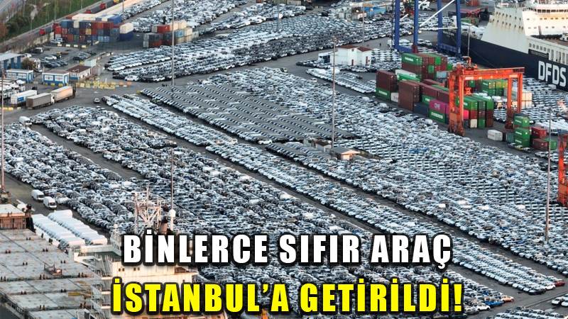 Satılmayı bekleyen binlerce ithal sıfır araba dron ile görüntülendi