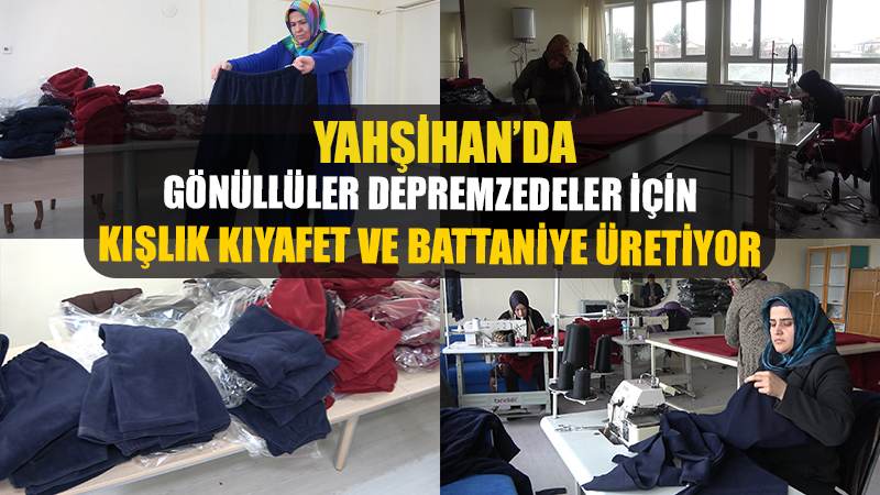 Gönüllüler depremzedeler için kışlık kıyafet ve battaniye üretiyor
