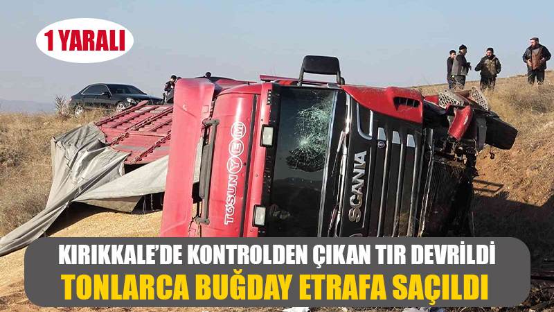 TIR DEVRİLDİ, TONLARCA BUĞDAY ETRAFA SAÇILDI:1 YARALI