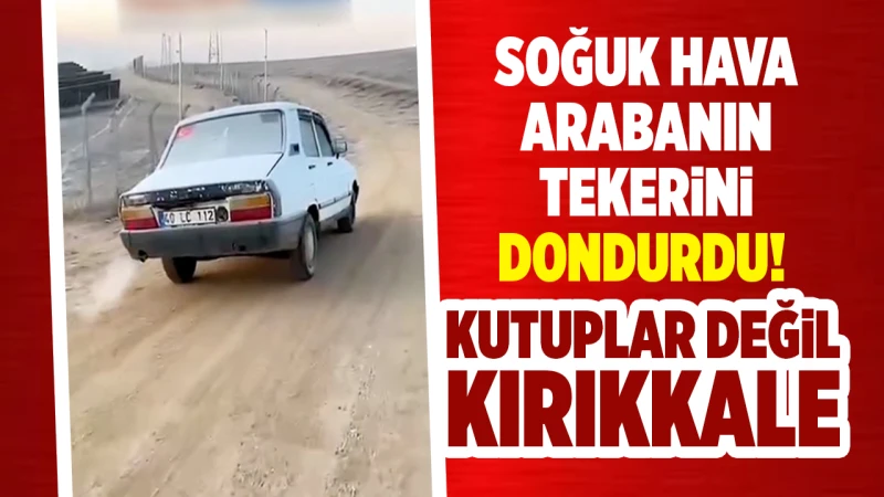 Soğuk havada arabanın tekeri dondu!